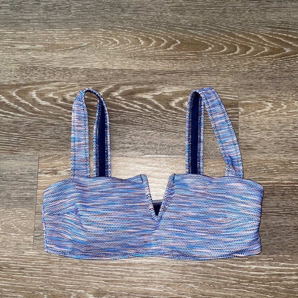 aerie bandeau bikini top purple blue v neck medium NWOT swim suit